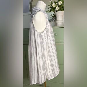 Garnet Hill Easy European Flax Linen Button Down Gray Striped Top/Tunic